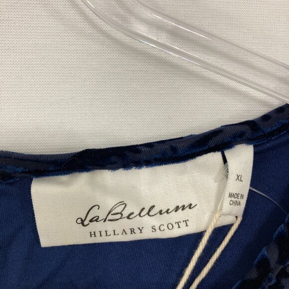 New Hillary Scott La Bellum size XL Navy Velvet Burnt-out Stretch Midi Dress - Picture 4 of 12